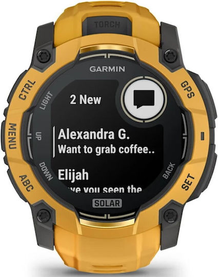 Garmin Instinct 3 Solar Алуминиев 50мм Водоустойчив Смарт часовник с Пулсометър (Sunburst със Sunburst/Сивa каишка)