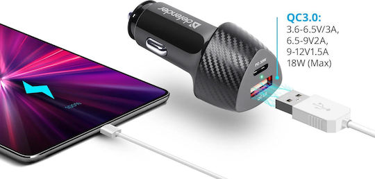 Defender Φορτιστής Αυτοκινήτου 30W Γρήγορης Φόρτισης με Θύρες: 1xUSB 1xType-C