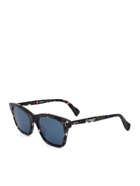 Kenzo Men's Sunglasses with Brown Tartaruga Plastic Frame and Blue Lens