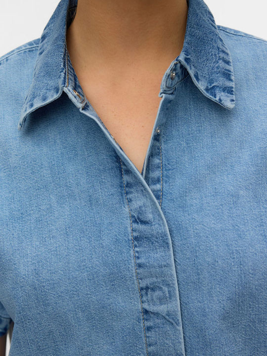 Къс Ръкав Дамска Дънкова Риза Light Blue Denim