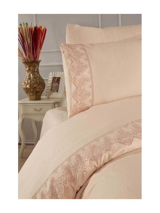 SteweHome Σετ Παπλωματοθήκη 200x220cm Διπλή με 2 Μαξιλαροθήκες Καφέ