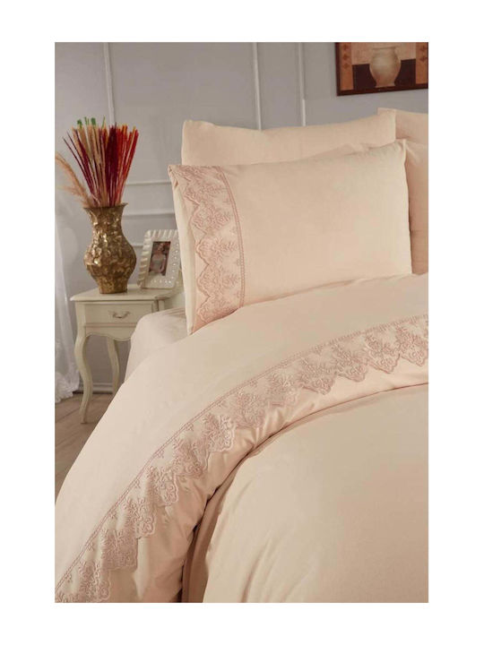 SteweHome Σετ Παπλωματοθήκη 200x220cm Διπλή με 2 Μαξιλαροθήκες Καφέ