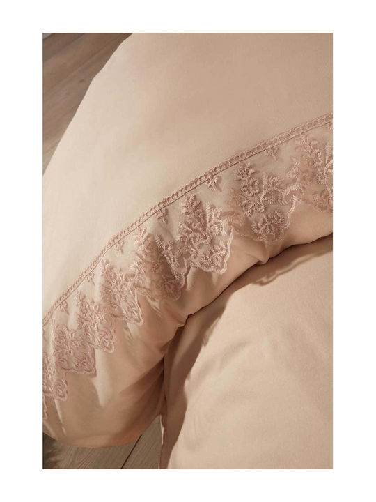 SteweHome Σετ Παπλωματοθήκη 200x220cm Διπλή με 2 Μαξιλαροθήκες Καφέ