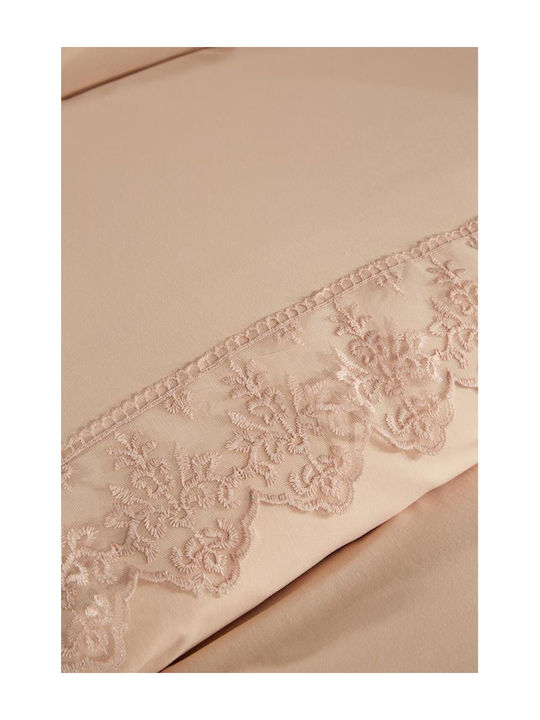 SteweHome Σετ Παπλωματοθήκη 200x220cm Διπλή με 2 Μαξιλαροθήκες Καφέ