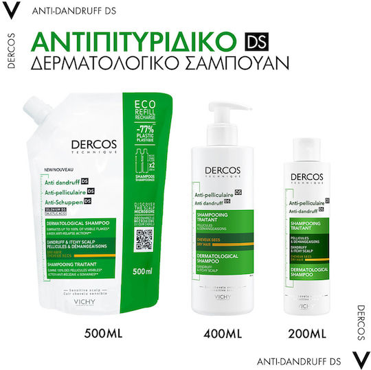 Vichy Dercos Anti Dandruff DS Refill Шампоан за Чувствителен Скалп против Пърхот и Суха Кожа за Суха Коса 500ml