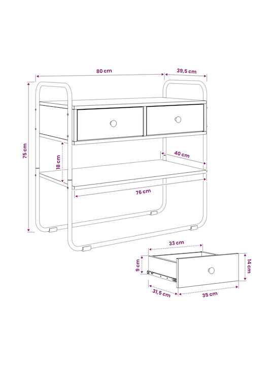vidaXL Konsolentisch Aus Holz Und Metall Eiche M80xB40xH75cm