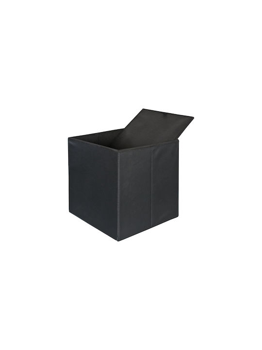 Stool For Living Room With Storage Space Upholstered with Leatherette Black 38x38x37cm