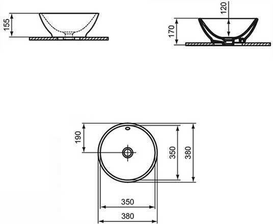 Ideal Standard Επικαθήμενος Νιπτήρας Πορσελάνης 38x38x15.5cm Λευκό Γυαλιστερό