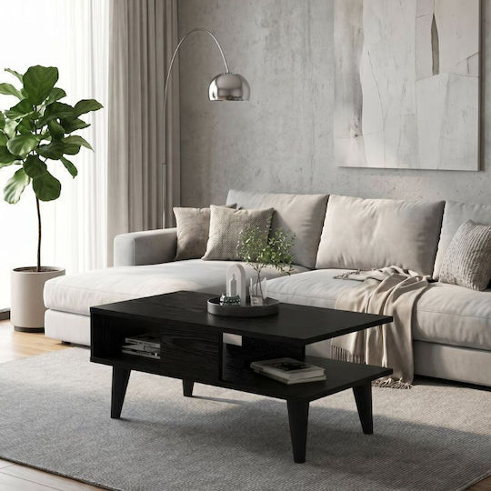 Rectangular Central Coffee Table Andros Wooden Sencron Black W90xD54xH39.6cm