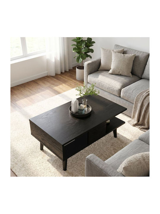 Rectangular Central Coffee Table Andros Wooden Sencron Black W90xD54xH39.6cm