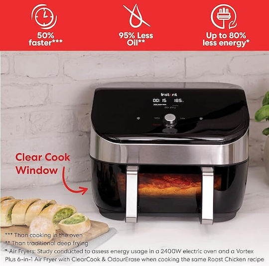 Instant Pot Instant Vortex Plus Clearcook Versazone Air Fryer με Wi-Fi & Διπλό Αποσπώμενο Κάδο 8.5lt Γκρι
