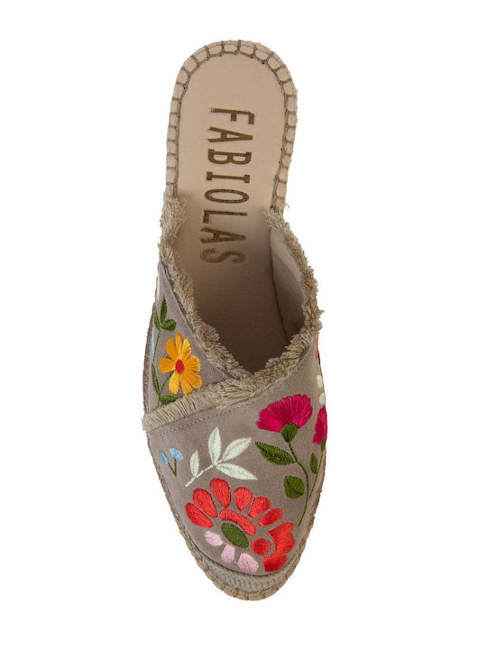 Leather Mules with Heel in Grey Colour