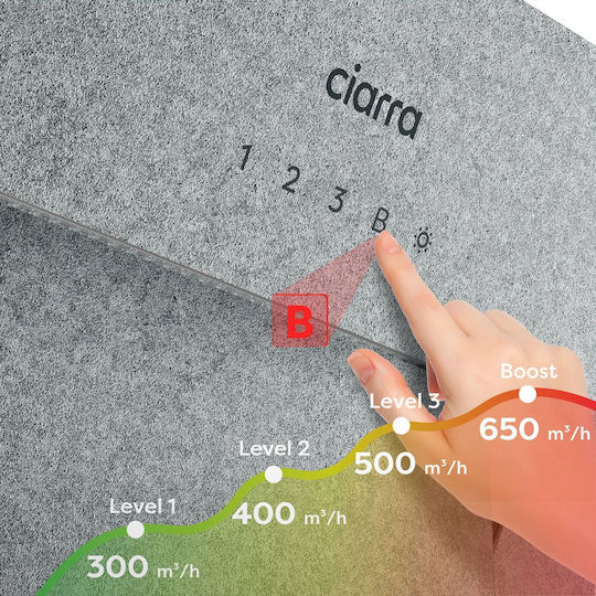 Ciarra Chimney Vent Hood 60cm Gray with Wi-Fi