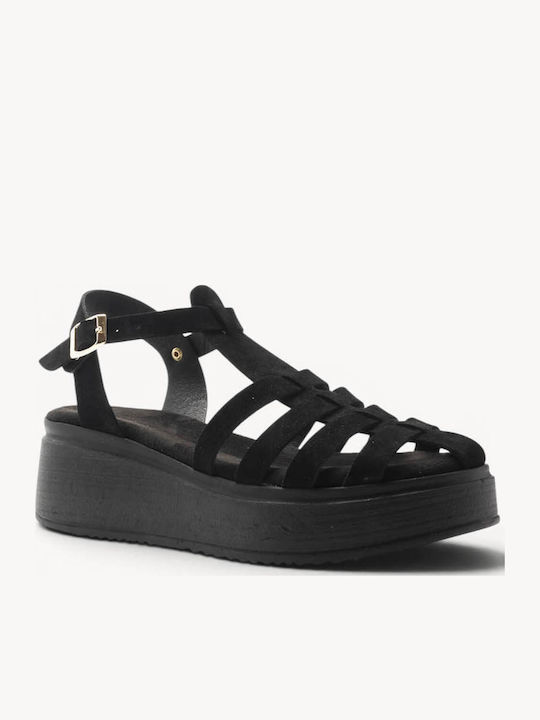 Μαύρα Δερμάτινα Gladiator Platform Sandals