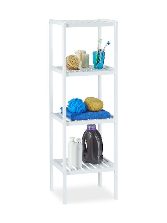 Relaxdays Rafturi de baie Raft Baie Bambus cu 4 Rafturi 110x34.5x33cm Albă