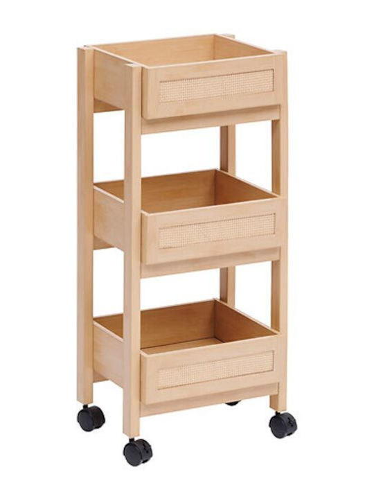 Floor Bathroom Shelf Wooden with 3 Shelves 39.6x30x85.5cm Beige
