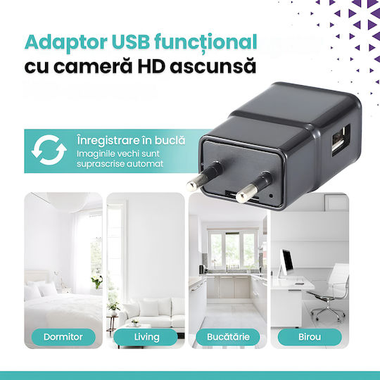 Cameră Spion Ascunsă În Încărcător Usb Wifi Full Hd 1080p Detectare Mișcare Aplicație Hdlivecam Vizualizare Live Înregistrare În Buclă Design Discret