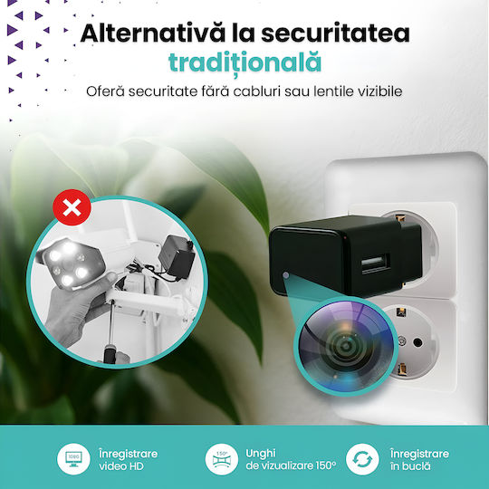 Cameră Spion Ascunsă În Încărcător Usb Wifi Card 8gb Full Hd 1080p Detectare Mișcare Aplicație Hdlivecam Vizualizare Live Înregistrare În Buclă Design Discret