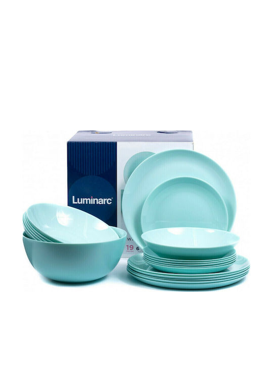 Luminarc Diwali Turquoise Glass Dinnerware Set 19pcs