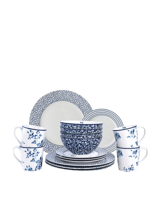 Laura Ashley Blueprint Geschirrset aus Porzellan Blau 16Stück