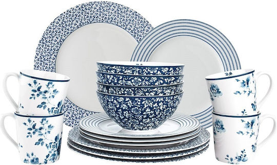 Laura Ashley Albastru Porțelan Set de Vase 16buc