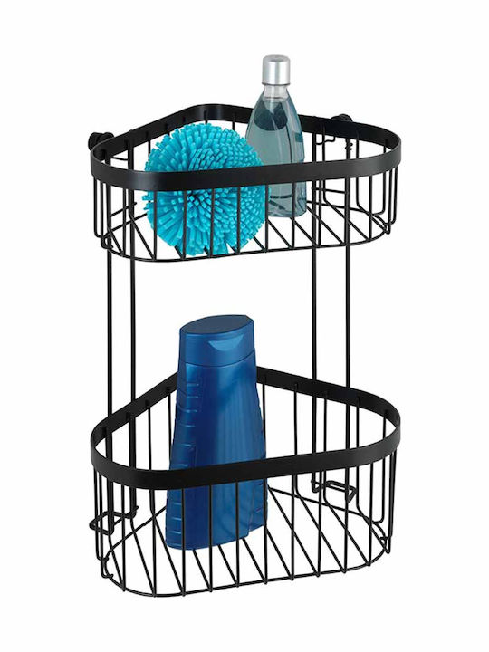 Wenko Classic Plus Corner Wall Mounted Bathroom Shelf Metallic with 2 Shelves 23.5x18x33cm Black Black