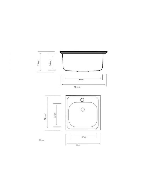 Chiuvetă Încastrabilă Inox 50x50cm Gri 301624528803