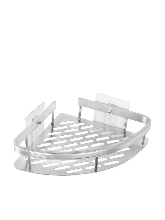 Home Use Corner Wall Mounted Bathroom Shelf Metallic 28x5.5x21cm Silver