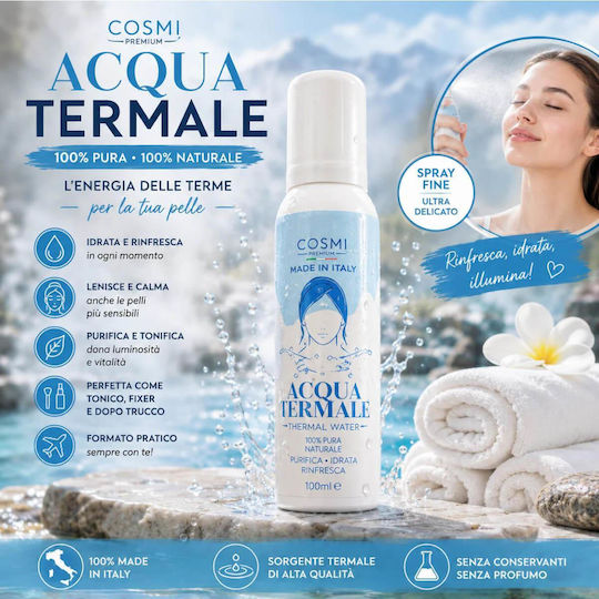 Cosmi Italia Face Mist Facial Toner with Thermal Water & Hyaluronic Acid 100ml