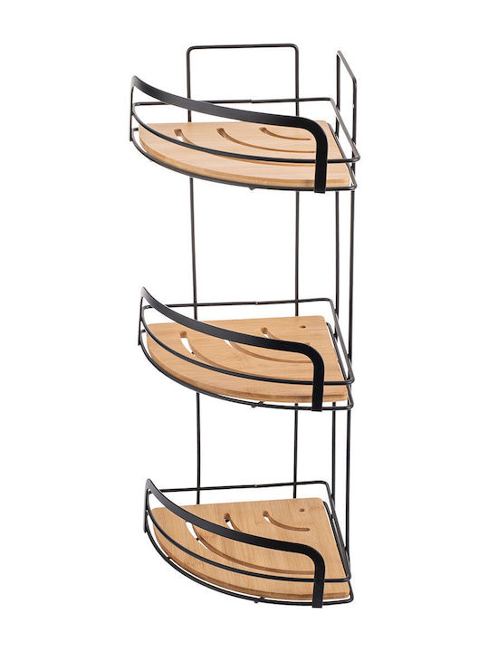 Estia Essentials Γωνιακή Επιτοίχια Ραφιέρα Μπάνιου Bamboo με 3 Ράφια 19.5x19.5x49cm