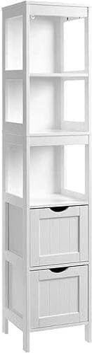 Songmics Boden Badezimmerregal Hölzernes mit 3 Regalböden 30x30x141.5cm Weiß