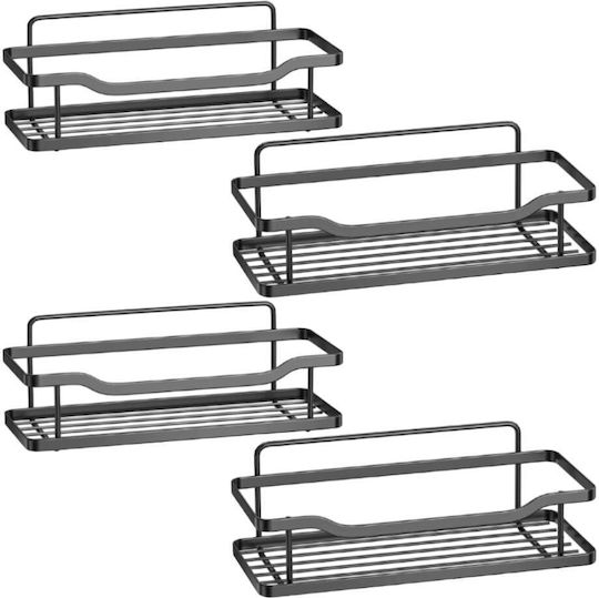 Quasar Montat pe perete Raft Baie Metal cu 4 Rafturi și Ventuze 33x14x7.5cm Neagră