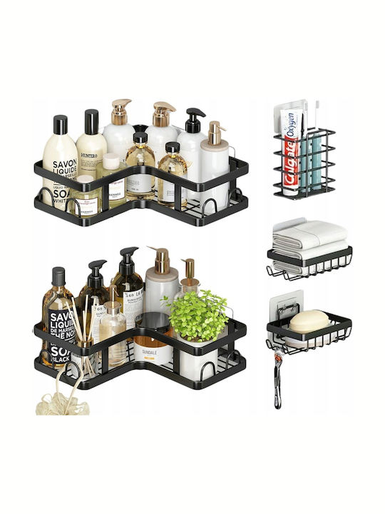 Verk Group Corner Wall Mounted Bathroom Shelf Metallic Black