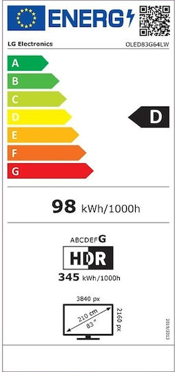 LG Smart Τηλεόραση 83" 4K UHD OLED Evo AI G6 HDR (2026) OLED83G64LW