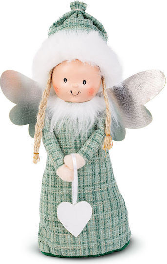 Păpușă Decorativă Înger De Crăciun 30 Cm Figurina Textilă Față Din Ceramică