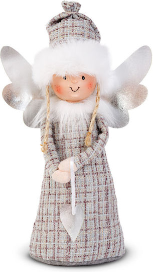 Păpușă Decorativă Înger De Crăciun 30 Cm Figurina Textilă Față Din Ceramică