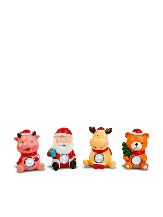 Decorațiune Solară Led Alb Rece 10 Cm Figurine Ren Urs Moș Crăciun Porc