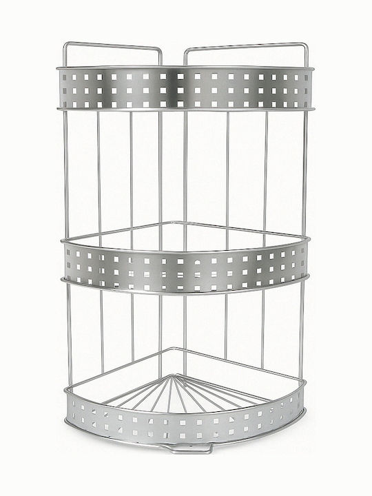 Colțar Montat pe perete Raft Baie Inox cu 3 Rafturi 25x25x58cm Argintie