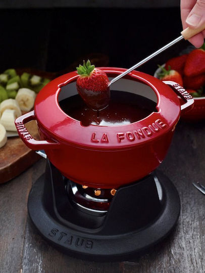 Staub Fondue Pot with Tea Light Red 11.6x20.7x26.7cm
