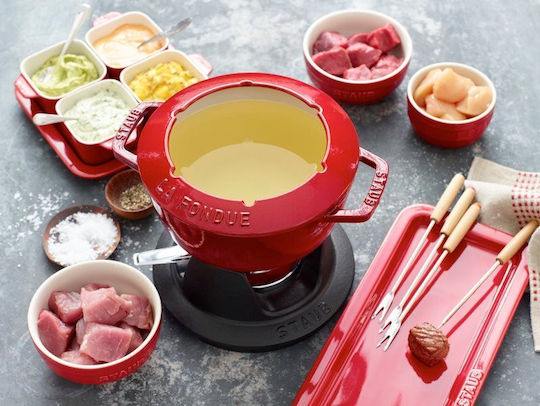 Staub Fondue Pot with Tea Light Red 11.6x20.7x26.7cm