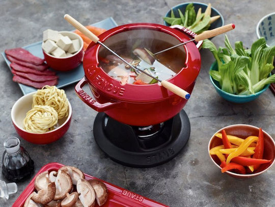 Staub Fondue Pot with Tea Light Red 11.6x20.7x26.7cm