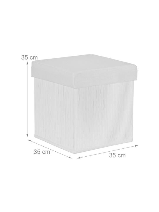 Taburet Camera De Zi Pliabil Cu Spațiu De Depozitare Tapițat Cu Țesătură Alb 35x35x35cm