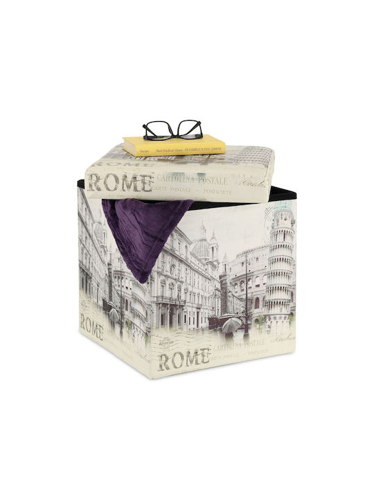Taburet Camera De Zi Pliabil Cu Spațiu De Depozitare Tapițat Cu Țesătură Alb/Negru 38x37.5x37.5cm