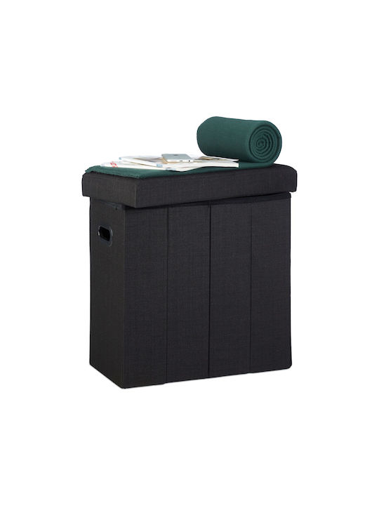 Taburet Camera De Zi Pliabil Cu Spațiu De Depozitare Tapițat Cu Țesătură Neagră 25.5x49.5x46cm