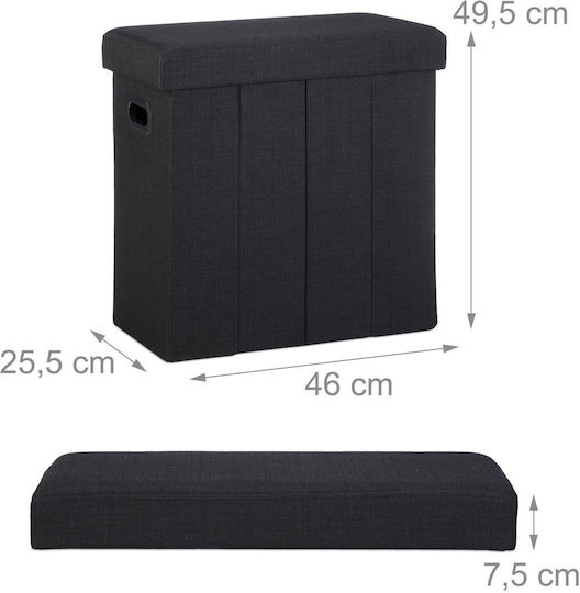 Living Room Stools Collapsible With Storage Space Upholstered With Black Fabric 25.5x49.5x46cm