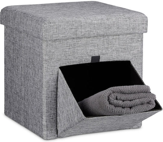 Living Room Stool Collapsible With Storage Space Upholstered With Gray Fabric 38x38x38cm