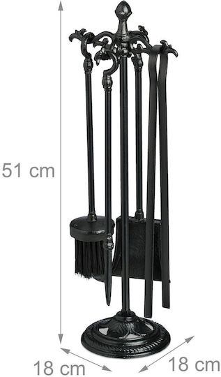 Relaxdays Set De Unelte Pentru Șemineu Cu Suport Negru