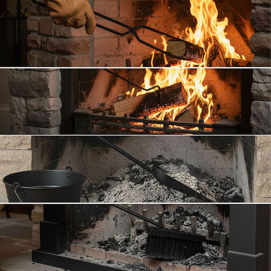 Relaxdays Fireplace Tool Set With Black Bucket