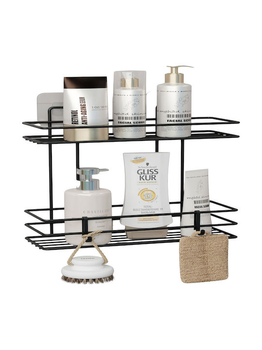 Femmit Metallic Self-Adhesive Bathroom Shelf 2 Tiers Black 25.6x10.5cm