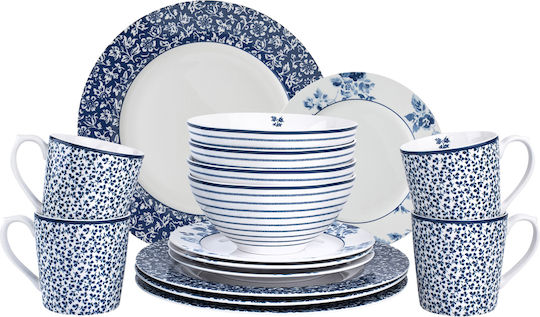 Laura Ashley Blueprint Albastru Porțelan Set de Vase 16buc